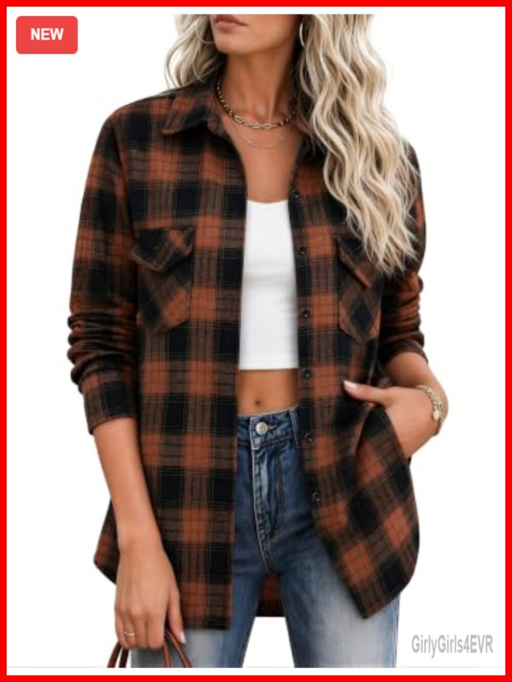 Zeagoo Women's Plaid Flannel Button Down Shacket Long Sleeve